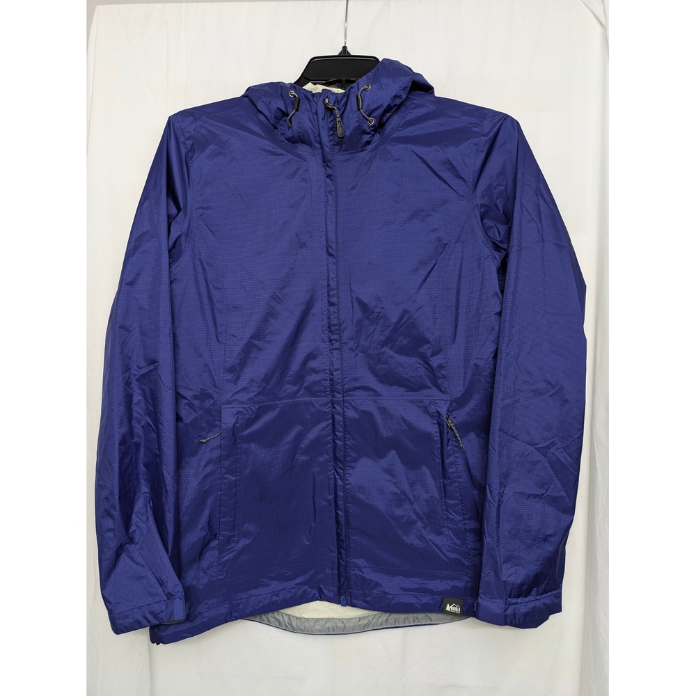 REI Co-op Rainier Rain Jacket Womens Large Purple Blue Hooded Ripstop 127110